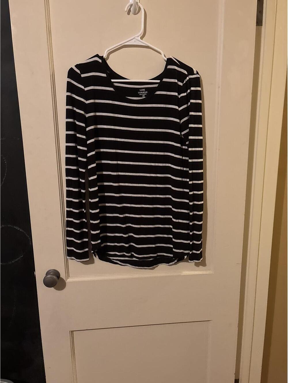 Gap Luxe Black and White Striped Long Sleeve Shirt XS
